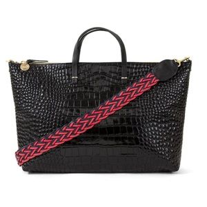 Like New Clare V Black Croc Attaché with optional woven strap
